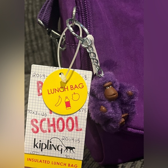 Kipling Vibrant Purple Crossbody Insulated Lunch Bag new with tags and monkey